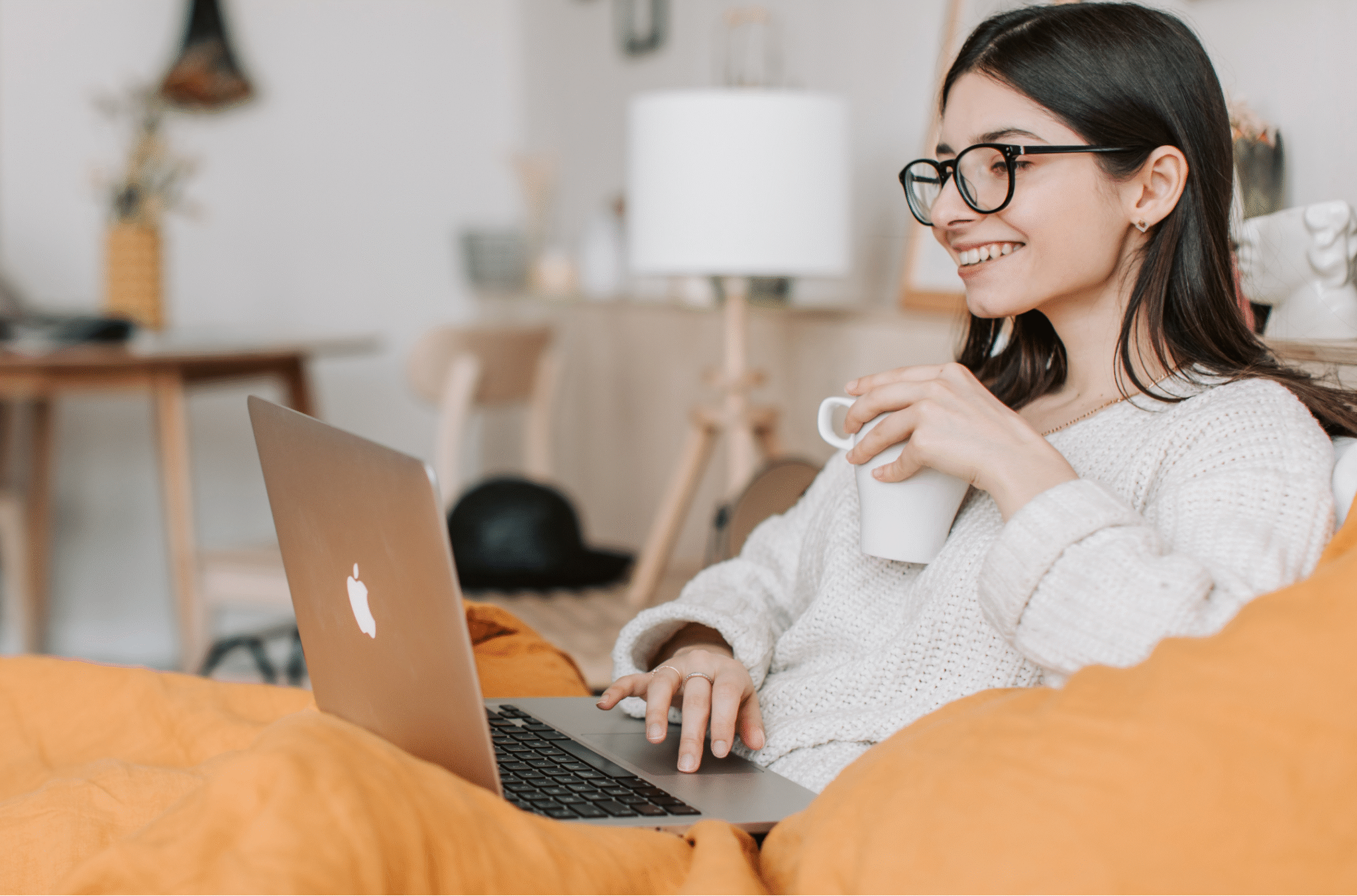 Cozy woman doing virtual therapy